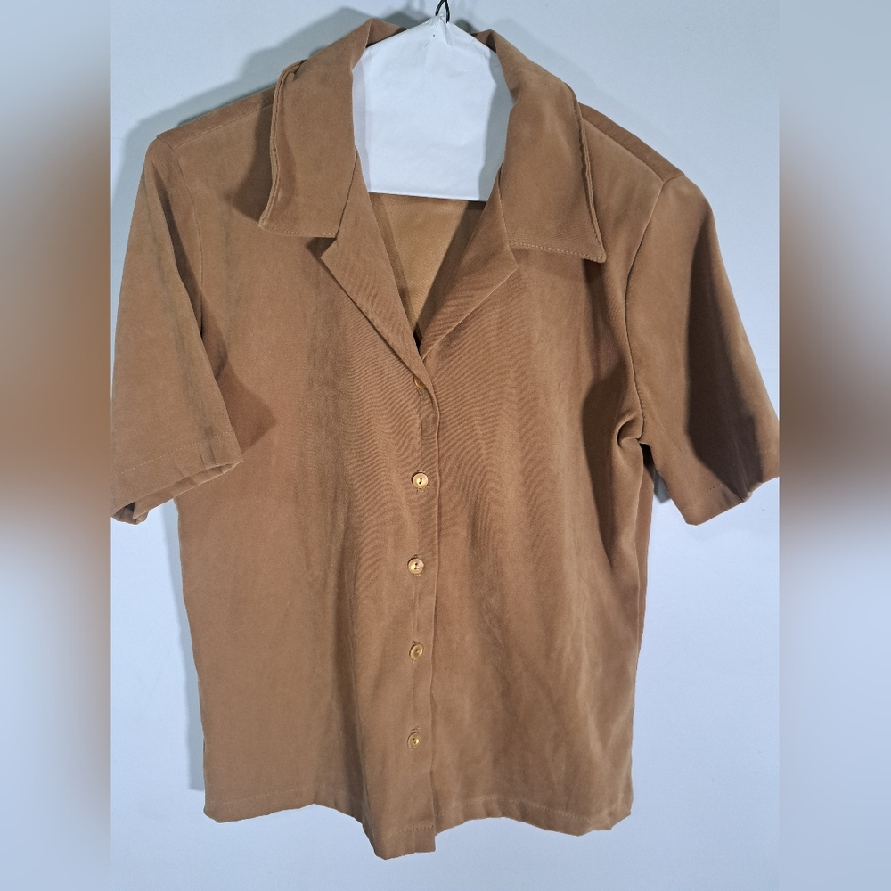 Accomplice Faux Sude Button up Tan Shirt